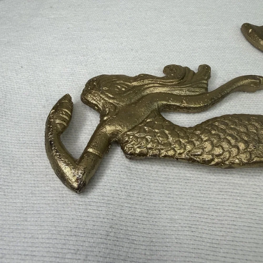 Cast Iron Mermaid Bottle Opener Antique Gold Barware Nautical Coastal 7 Inch